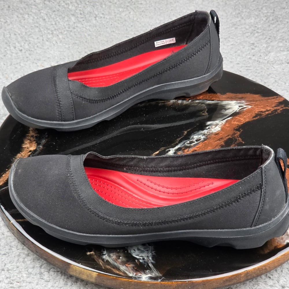 Womens Crocs Busy Day‎ Stretch Black Ballet Slip On Flats Size 10